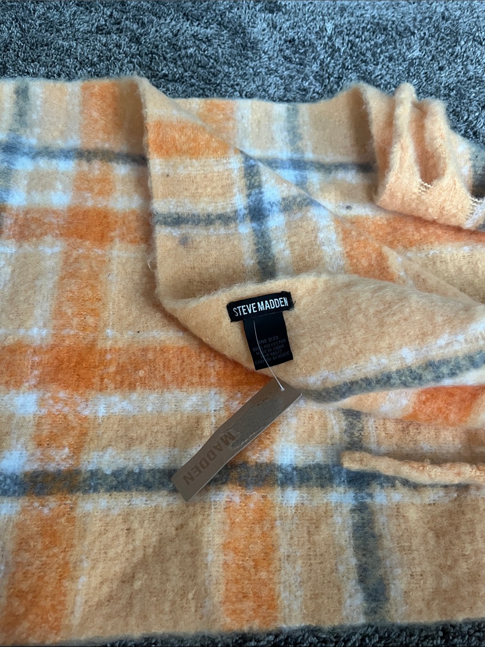 Steve Madden Men's Orange & White plaid wrap/scarf! New.